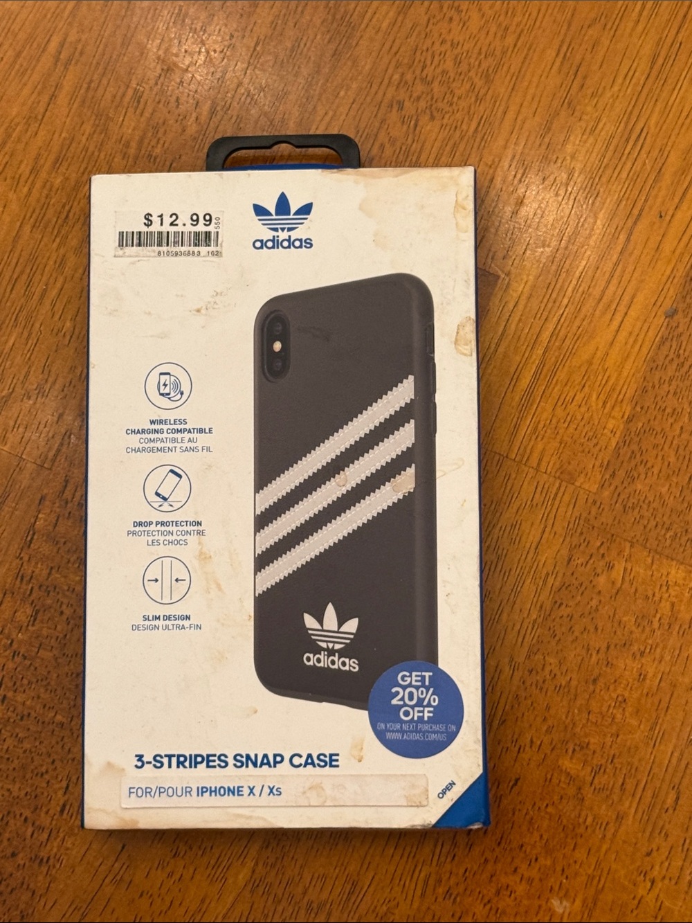 adidas Black & White 3-Stripes Snap Case for iPhone X/XS